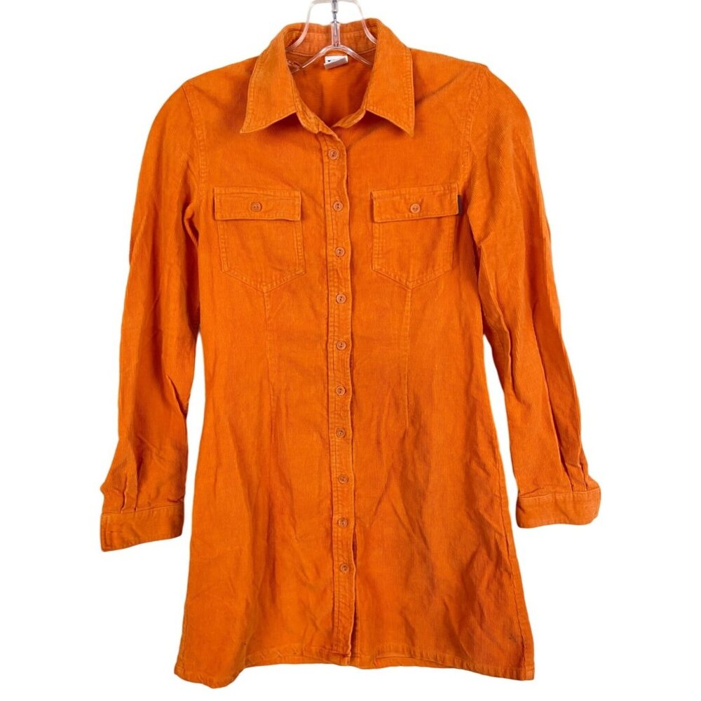 Vintage U2 Clothing Womens Corduroy Shirt Orange Long Sleeve Button-Up Small